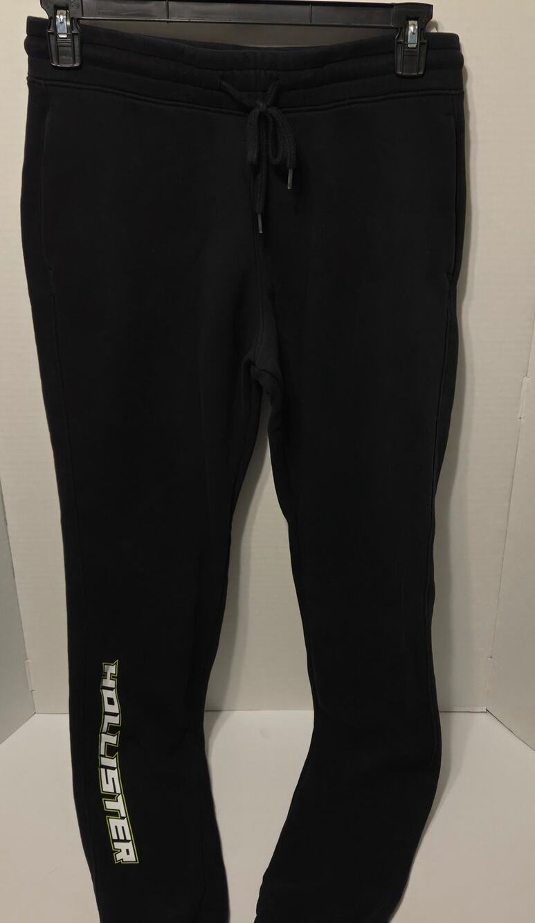 Hollister Black Fleece Joggers Sweatpants vertical "HOLLISTER" logo size M